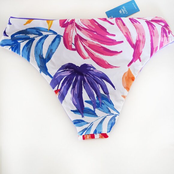 "5/$35" Escaping Reversible Tropical Bikini Mid-Rise Bottoms Size L - Picture 8 of 12